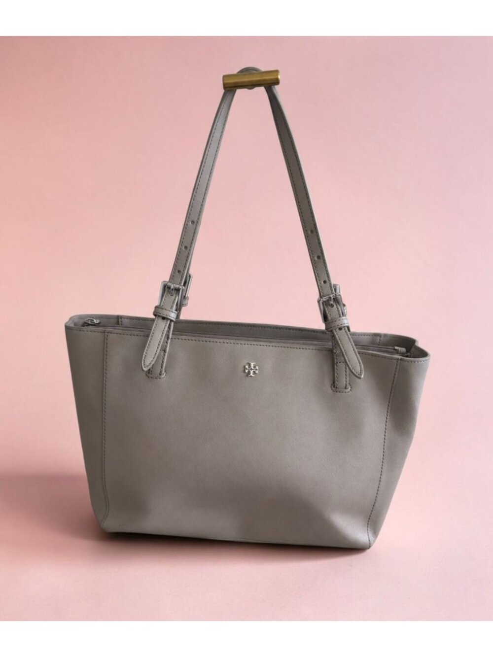 TORY BURCH Taupe Emerson Buckle Tote Bag Shoulder Bag